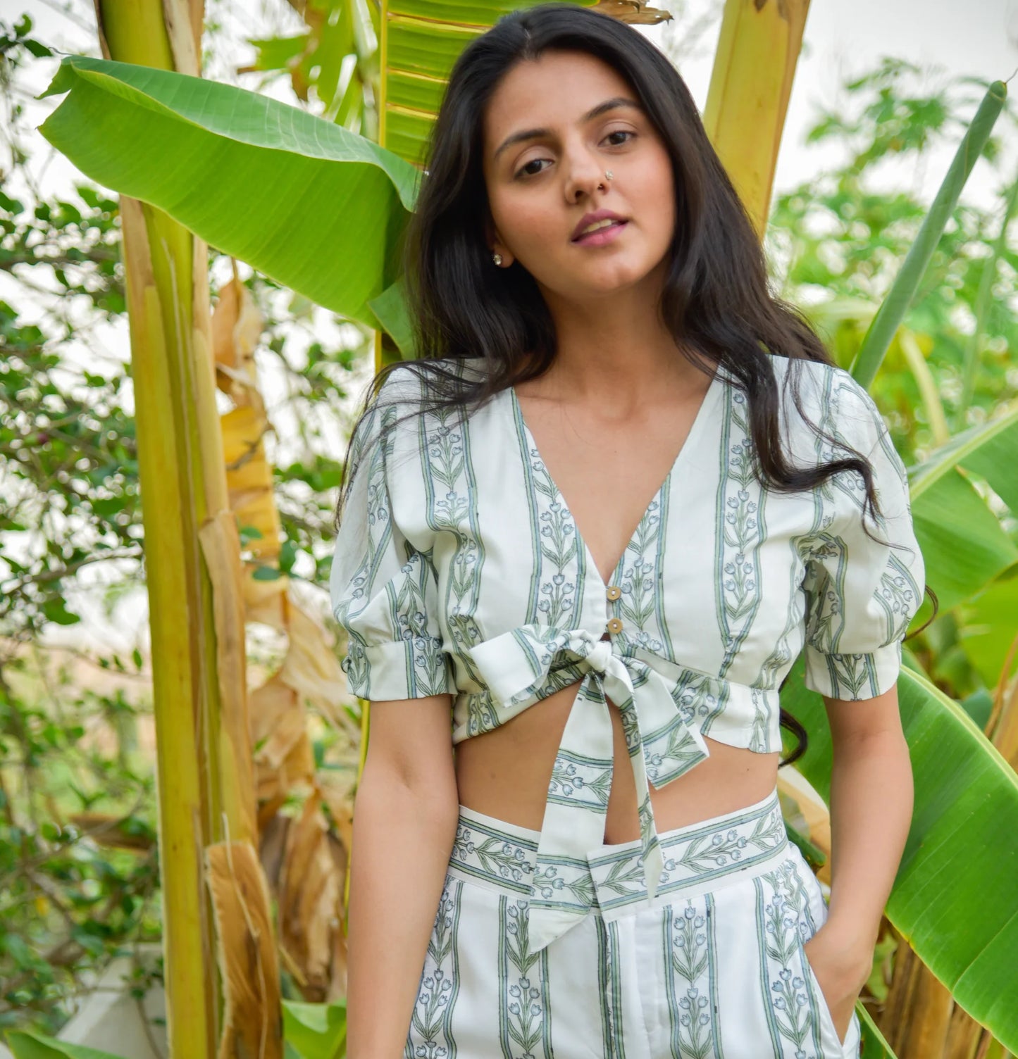 Hanan Set - Floral Blue and Green Striped Co-Ord Set