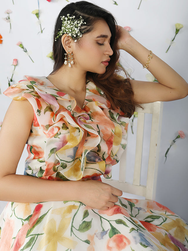 Ruffle floral midi dress