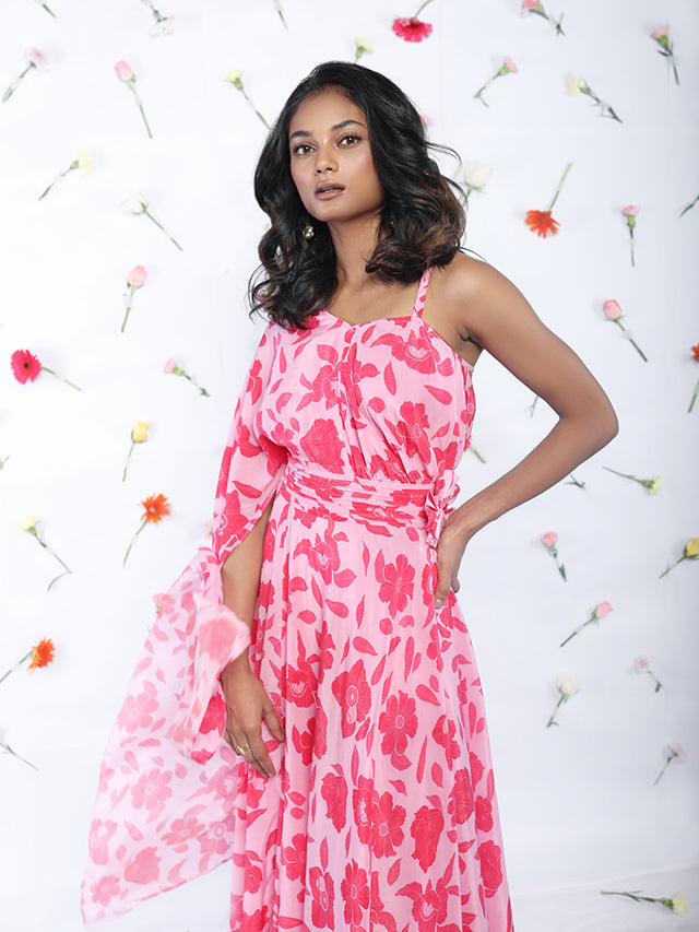 Floral summer dress with front slit
