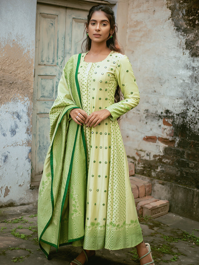 Hand Blockprint Anarkali Kurta Set