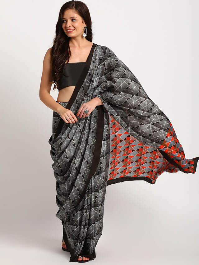 Maze 17, Black|Printed Saree| Crepe