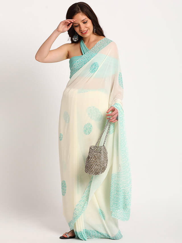 Blue Doodle Polka Printed Saree1