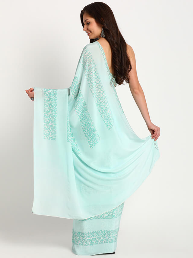 Blue Doodle Lines Printed Saree Crepe