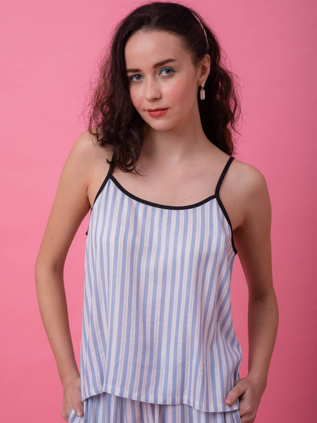 Blue Lurex Camisole Stripe Set