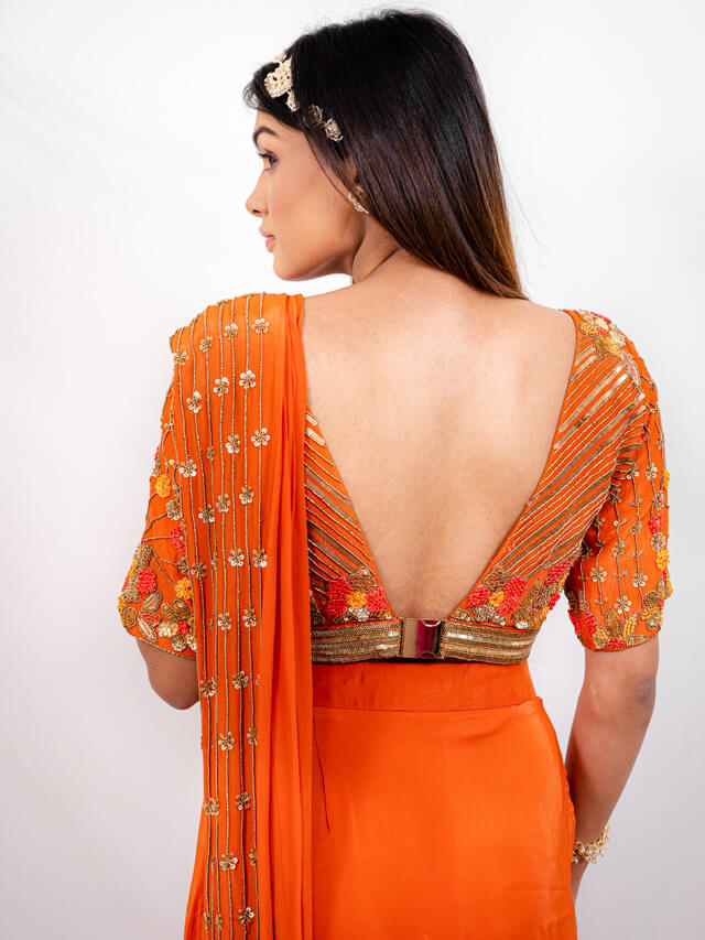 Pre drapped saree & buckle blouse