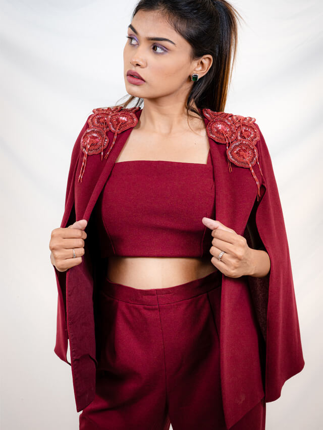 Pant Suit with shoulder embellishments