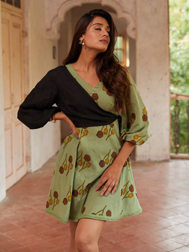 Diagonal lotus pods dress set