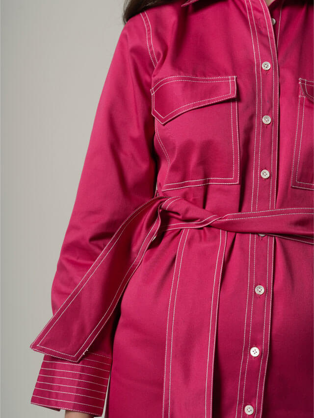 Pink Denim Short Dress Shirt