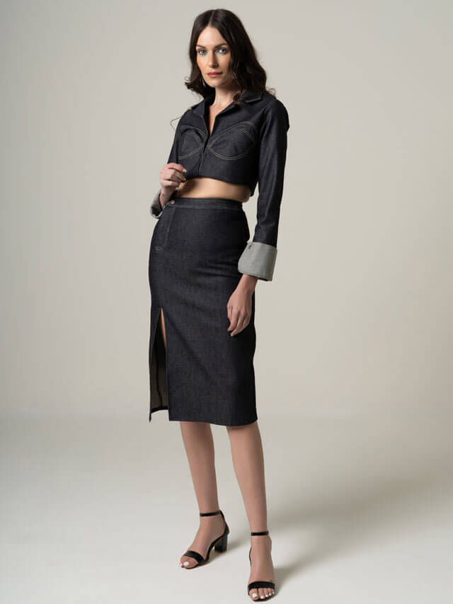 Denim Cropped Jacket and Skirt set