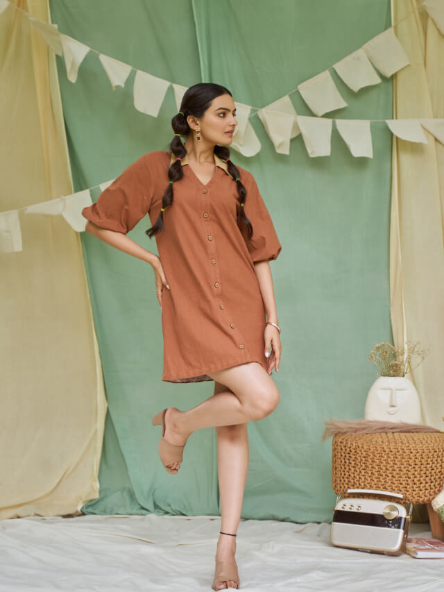 Raw umber short dress