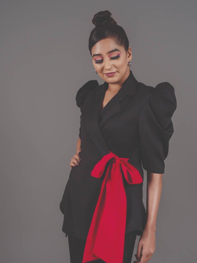 Black Wrap Around Pink Knot Co-ord Set