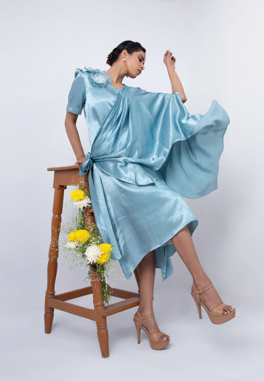 a line dress with shrug Robbie Bee Women's Printed Crochet A-Line Dress & Shrug - Tan/Blue