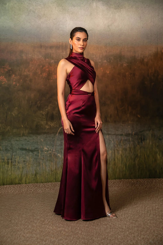 Dione Gown in Deep Rosewood