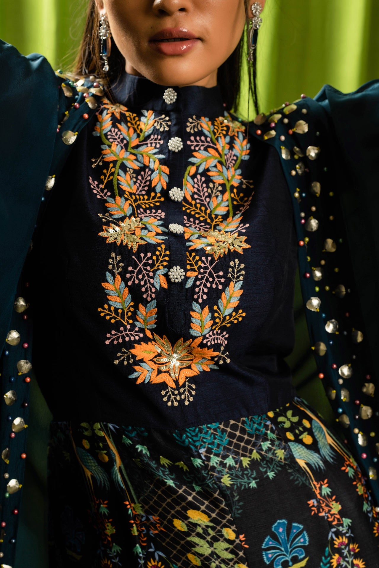 Printed Jumpsuit With Embroidered Cape