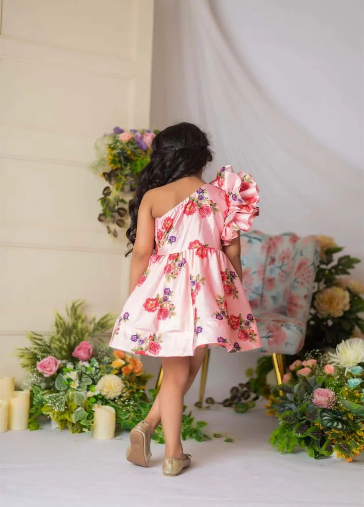 Peach Rose One Shoulder Dress