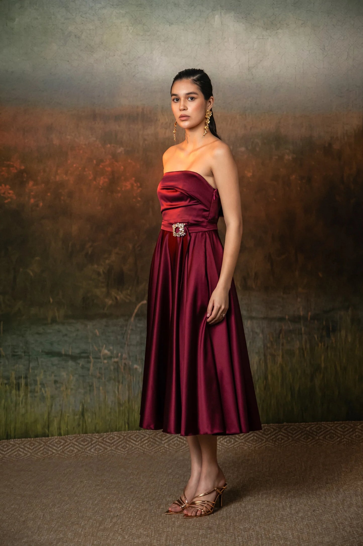 Althea Dress in Deep Rosewood