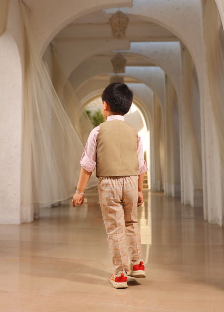 Beige Waist Coat with Shirt and Pant