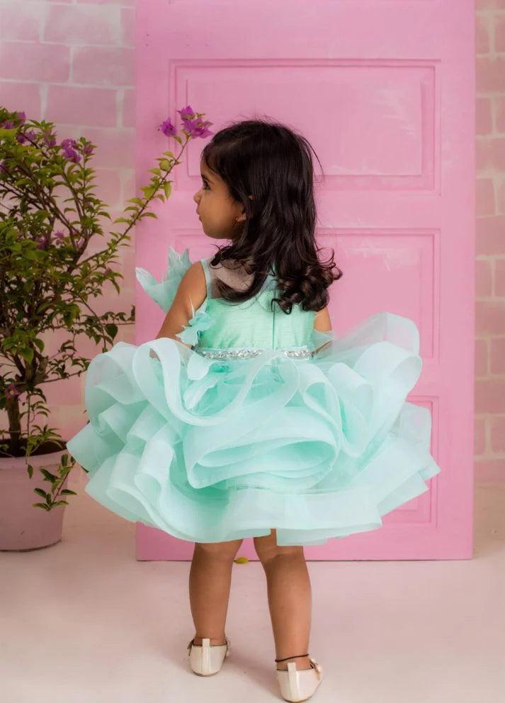 Sea Blue Feather Ruffle Dress
