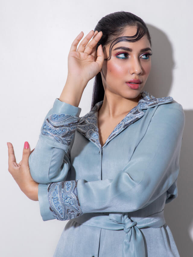 Jacket Dress with Ornamented Cuff & Collar