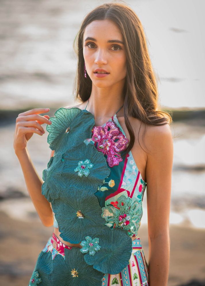 Embroidered Crop Top With Palazzo