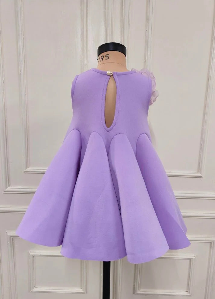 Lilac Neoprene Floral A-Line Dress with a Pattern