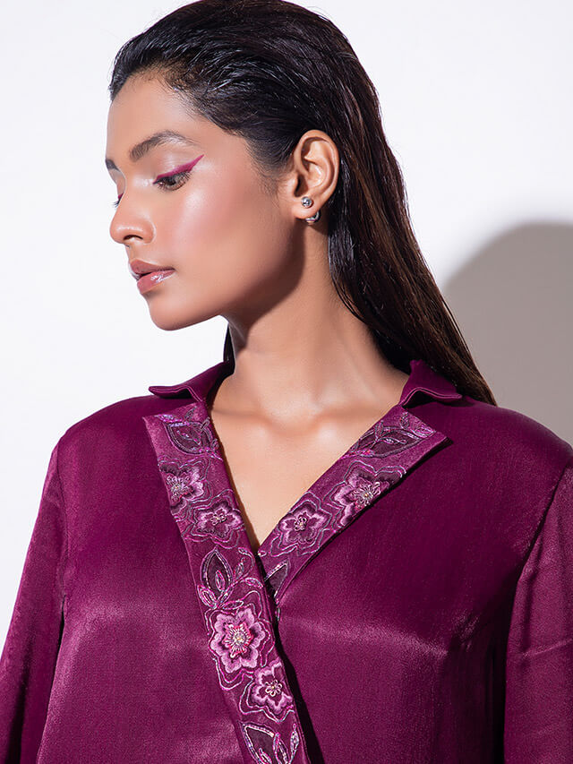 Y Neck Embroidered A line Dress