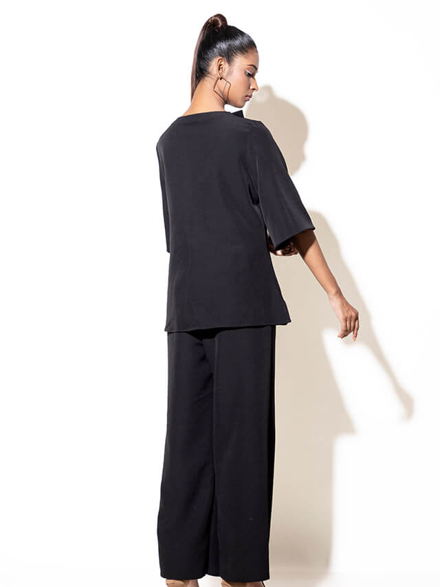 Butterfly Collar Co-ord Set with Embroidered Flare Sleeves