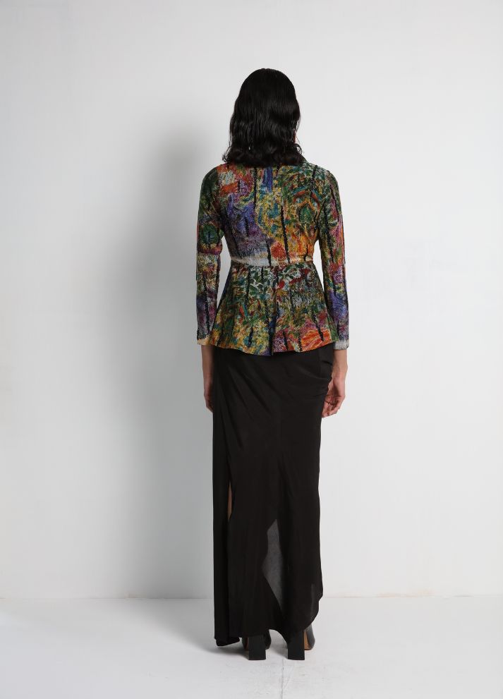 Long Jacket with Draped Skirt and Bralette Dark Shade