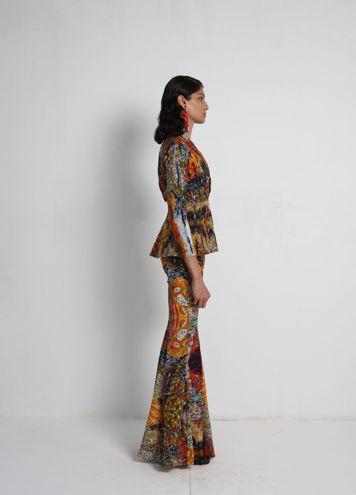 Long Jacket with flared pants and Bralette