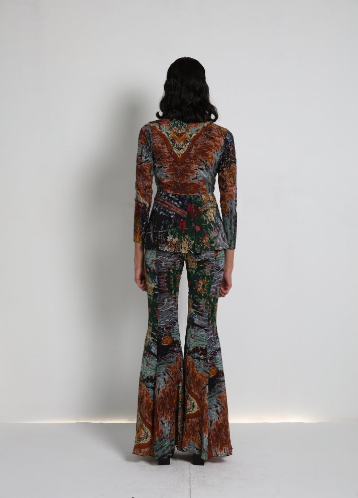 Long Jacket with flared pants and Bralette Medium Shade