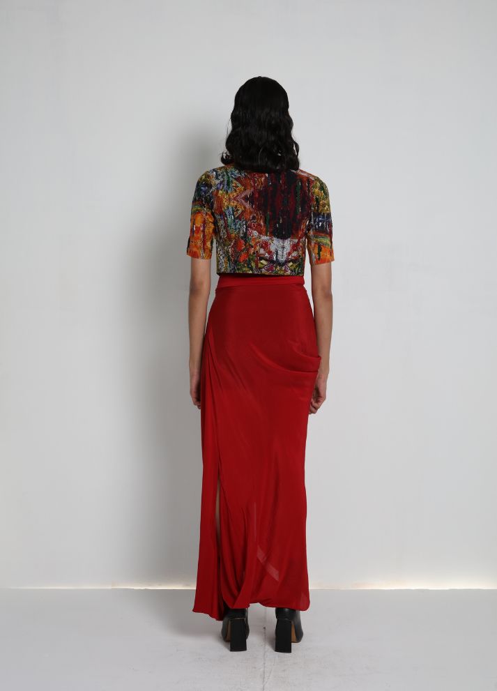 Short Jacket with Draped Skirt and Bralette