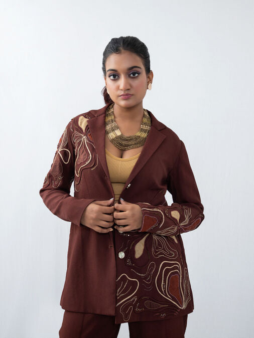 Flow-n-floral Brown Blazer Set