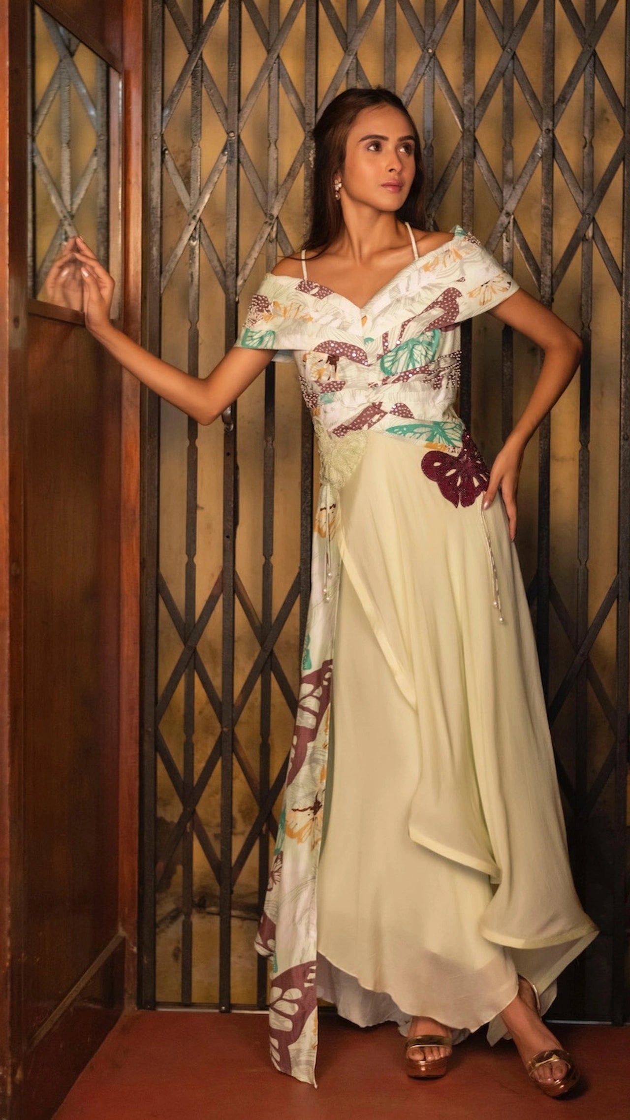 Butterfly Printed Off-Shoulder Dress