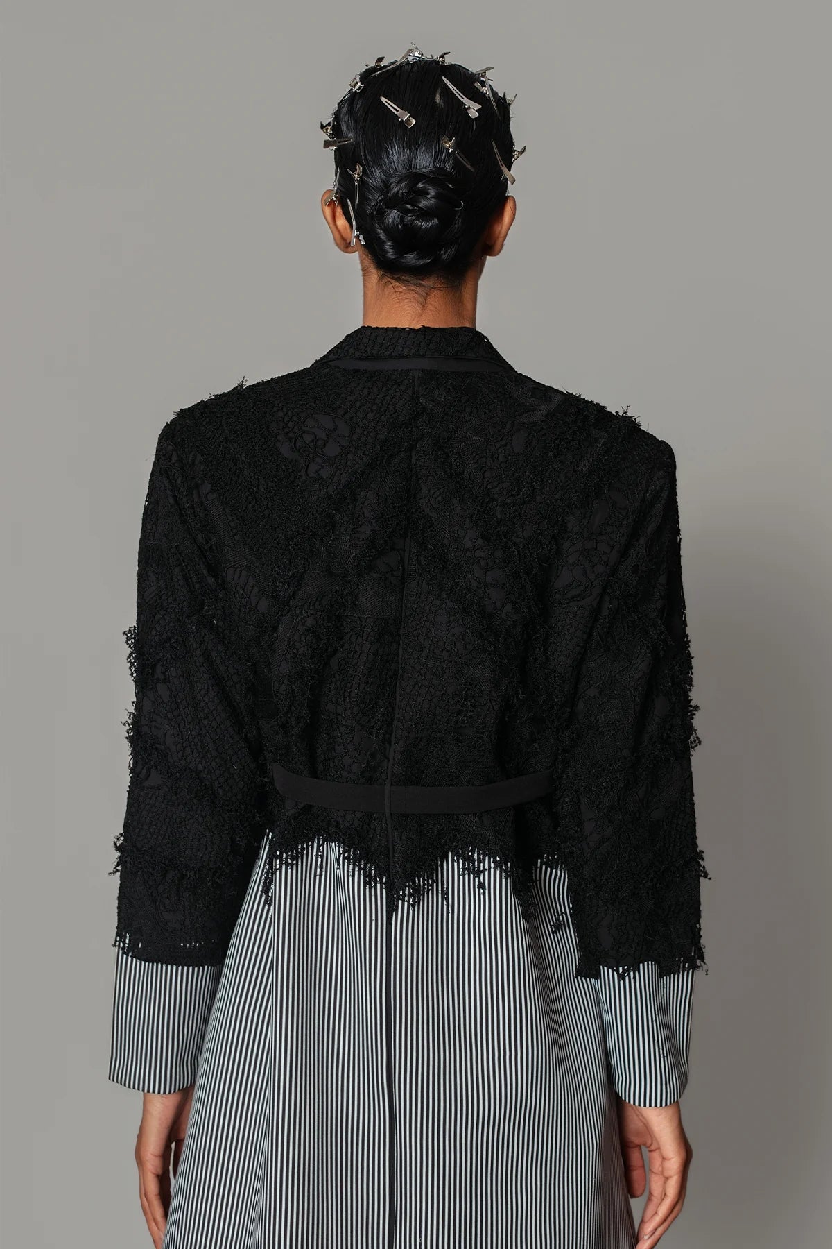 Black Map with Strips Coat Dress