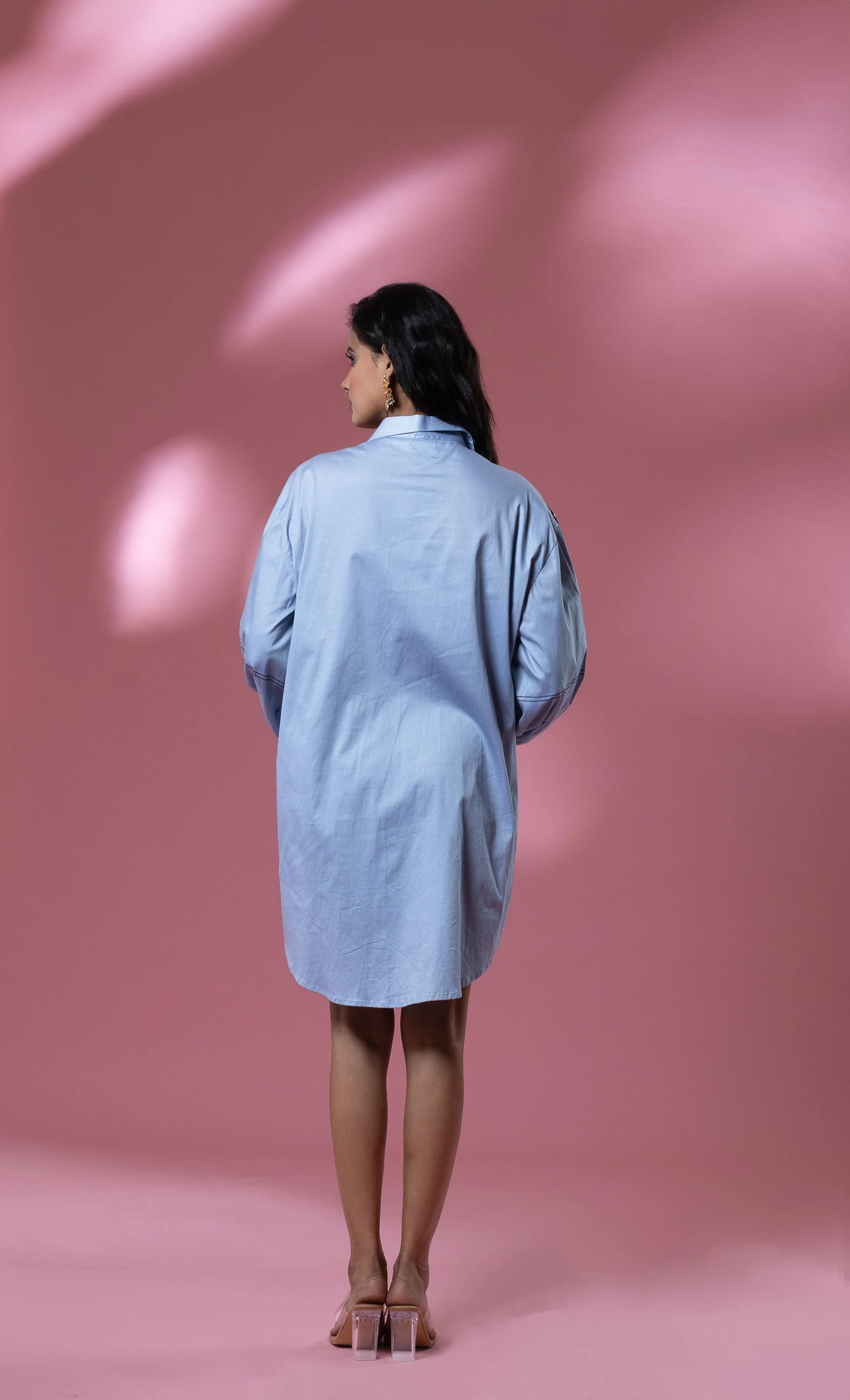 Blue Sequin Asymmetric Patched Short Dress