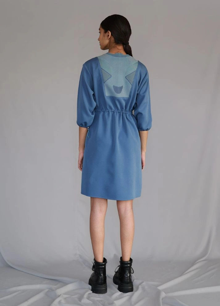 Blue Knitted Panel Short Dress