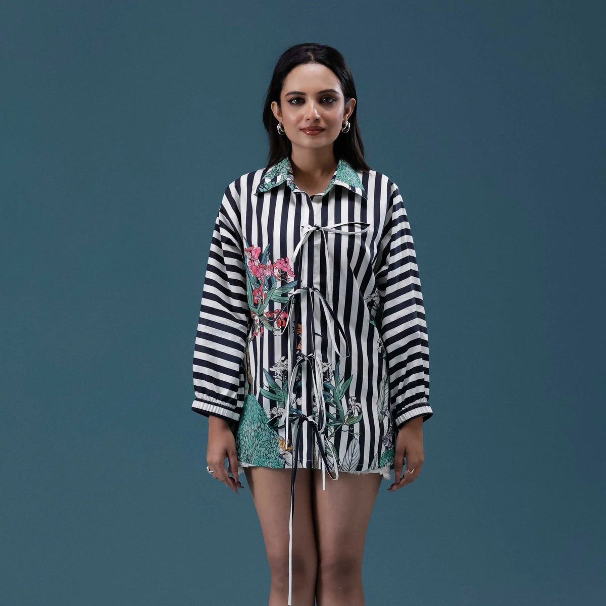 Botanical Stripe Tie-Up Shirt