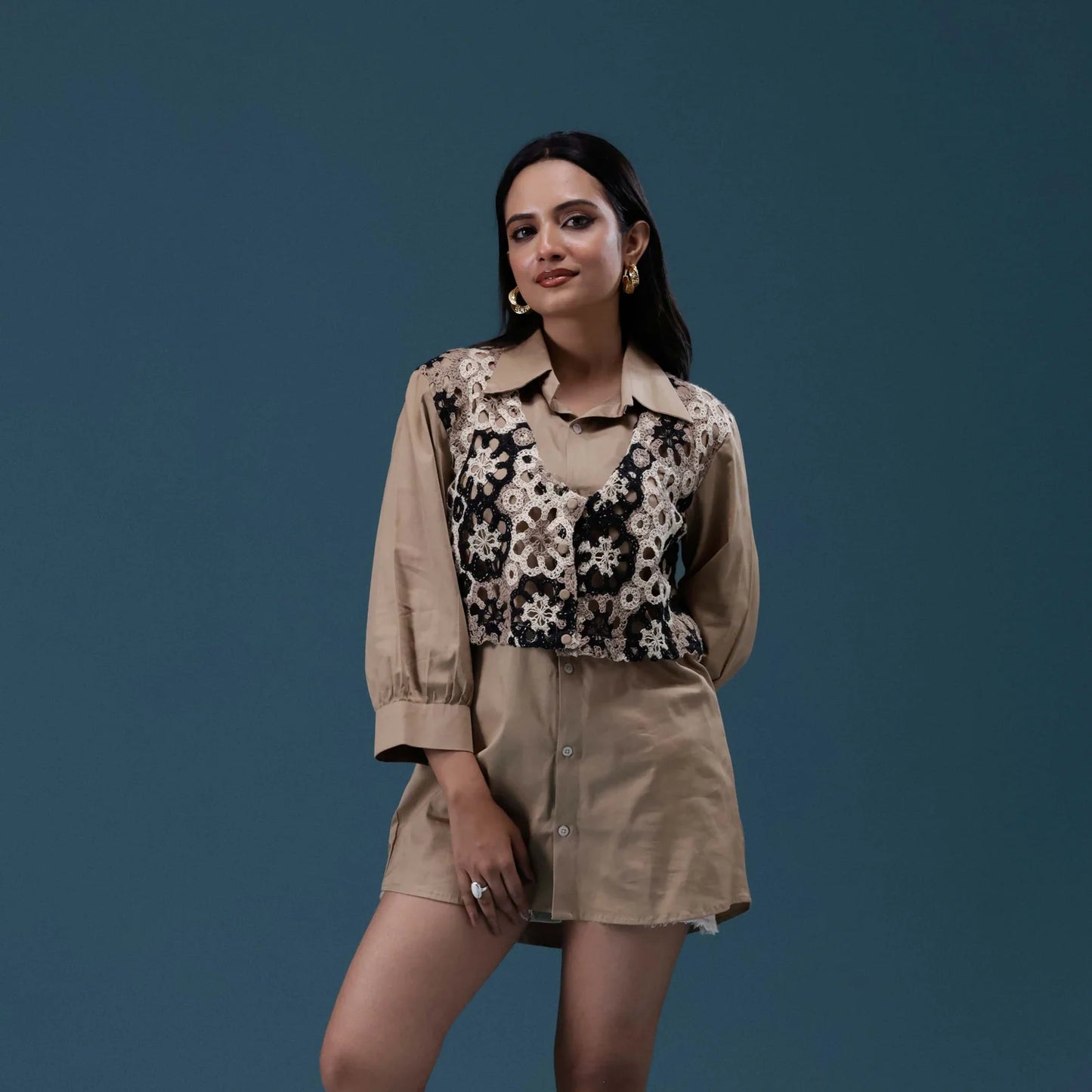 Crochet Vest Overlay Shirt