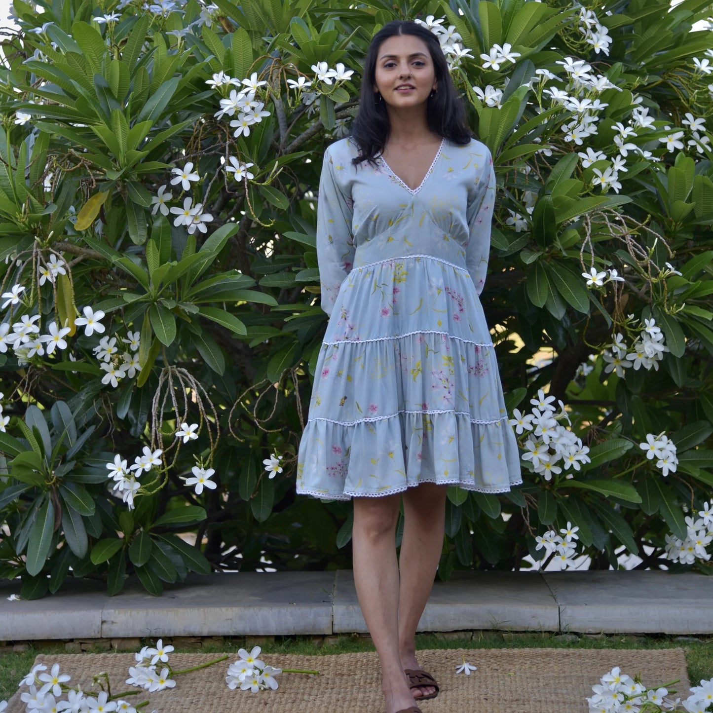 Daphne Blue Printed Short Dress