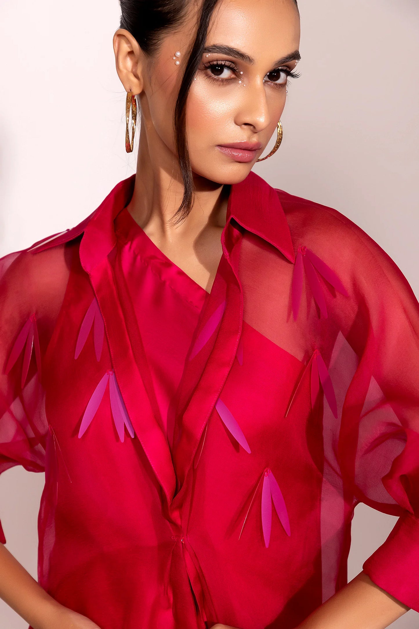 Fuchsia Satin Gown with Sheer Overlay