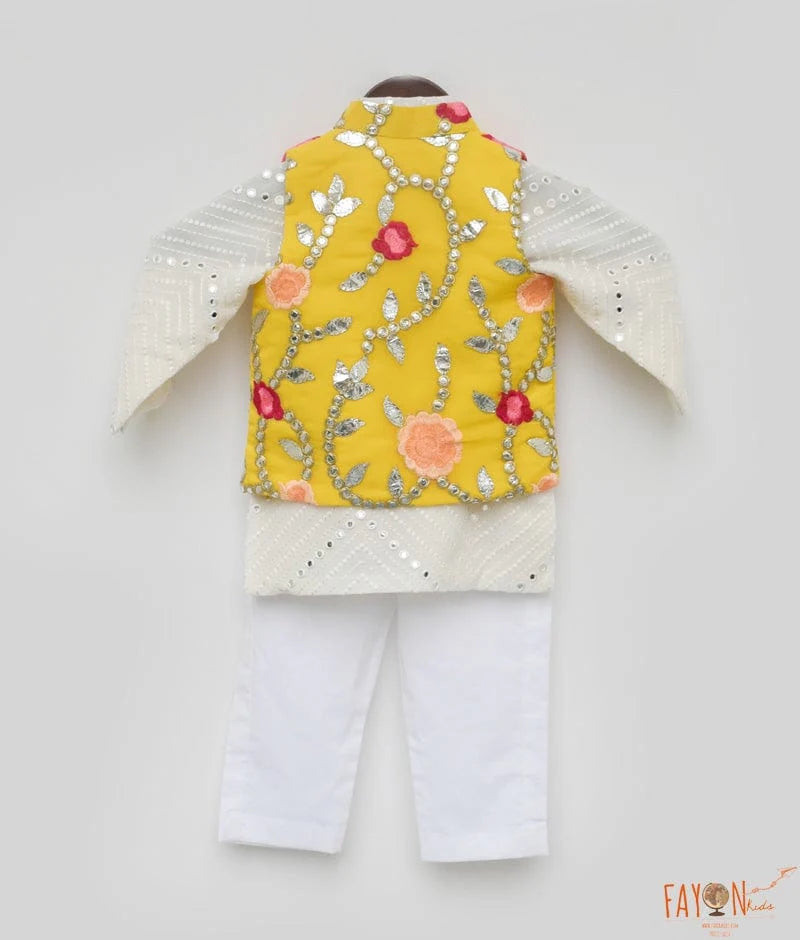 Gotta Embroidery Jacket and White Mirror Kurta Pant