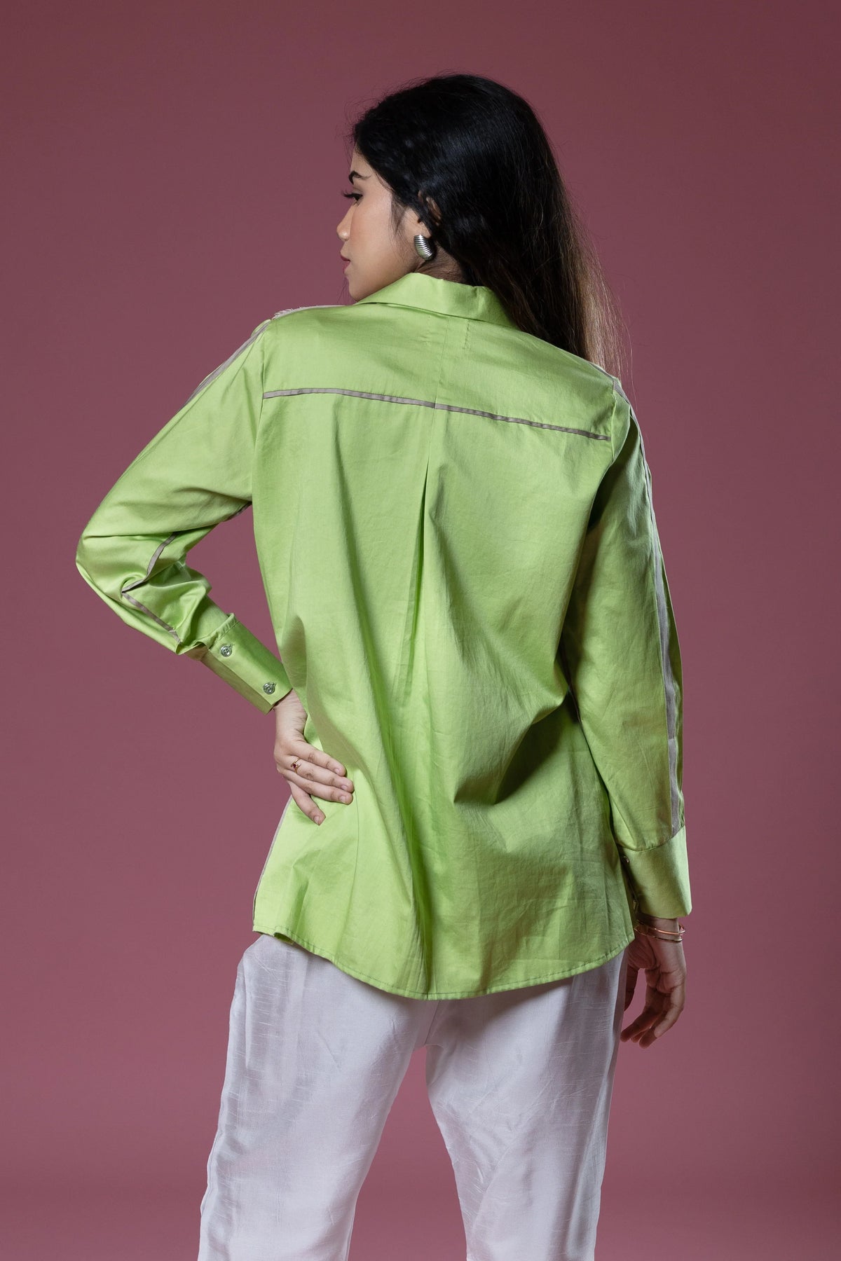 Green Italian Cotton Sequin Patch Shirt