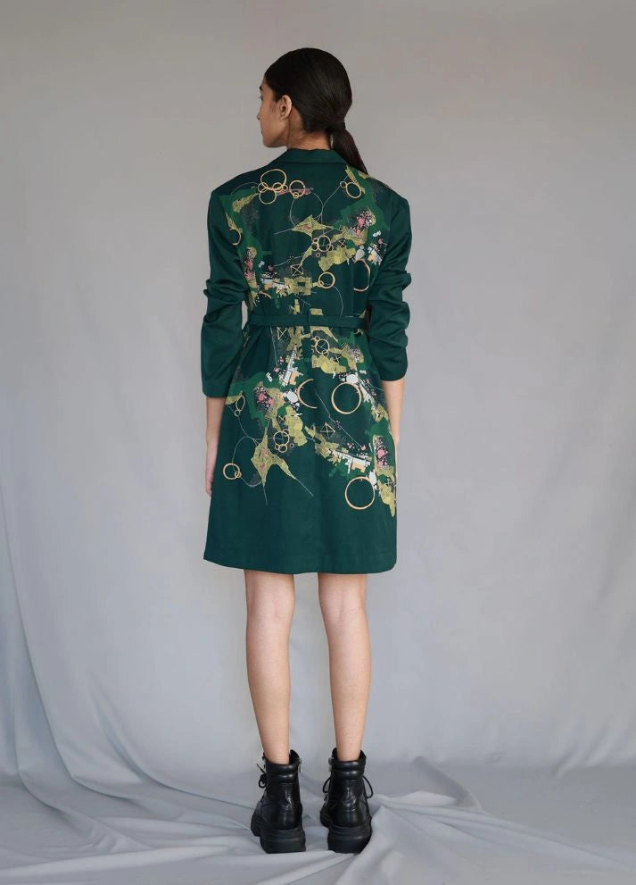 Green map coat dress