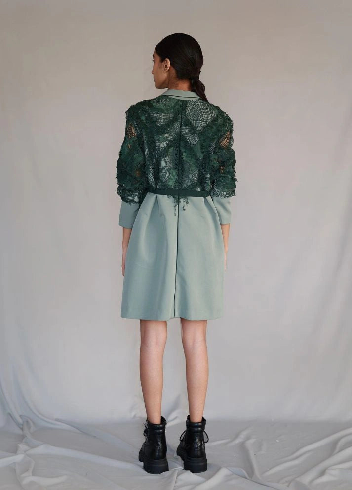 Green map embroidery coat dress