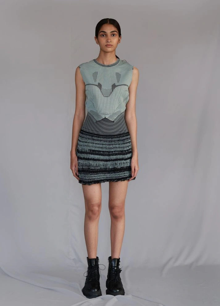 Grey Knitted Panel Skirt Top