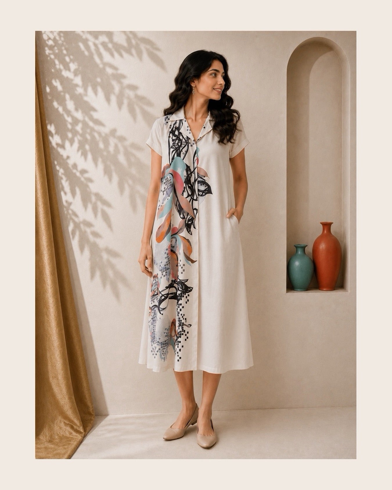 Half n Half dress with Crystal Highlights Linen