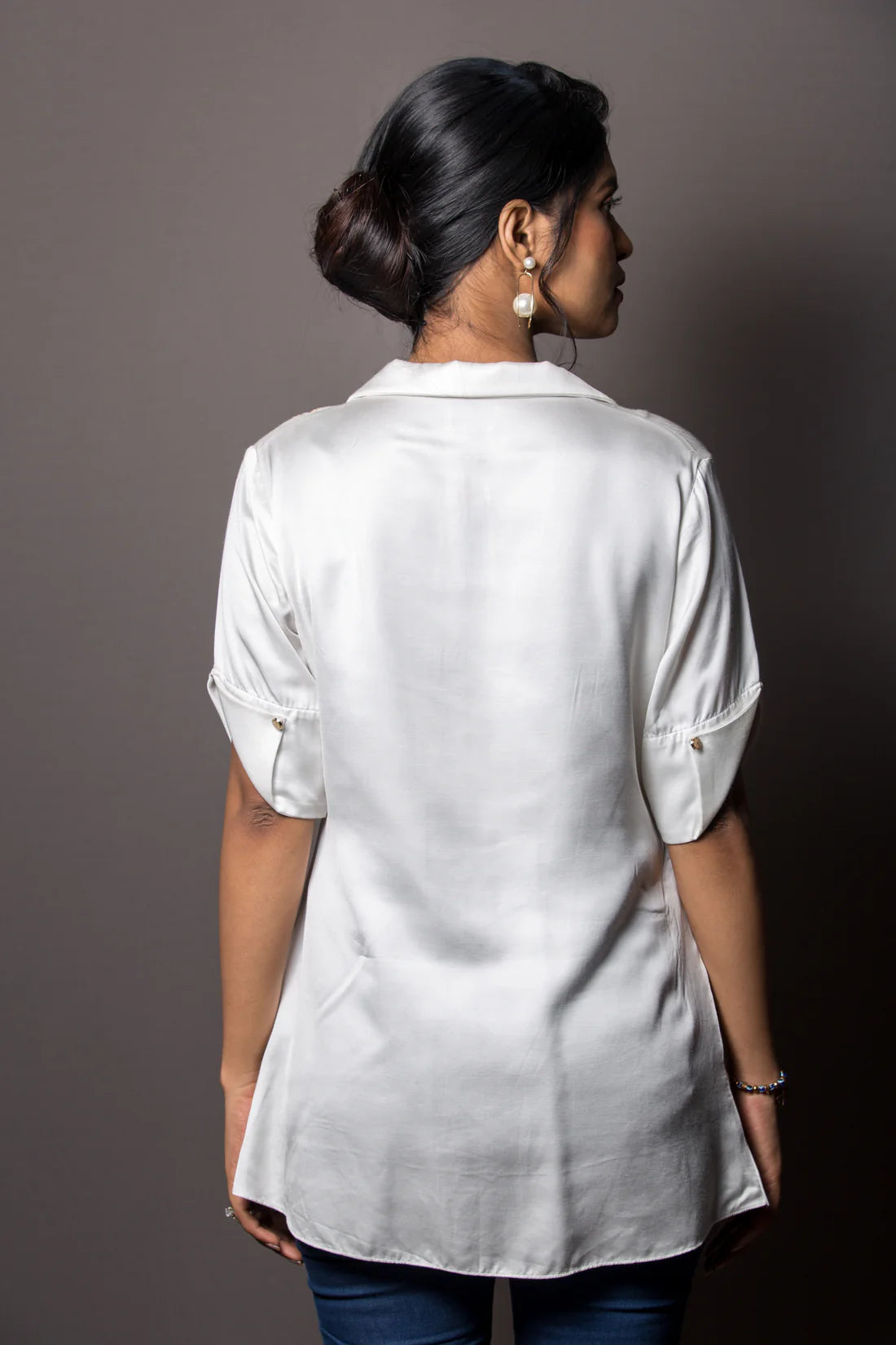 Shoulder Hem Floral Embroided Shirt