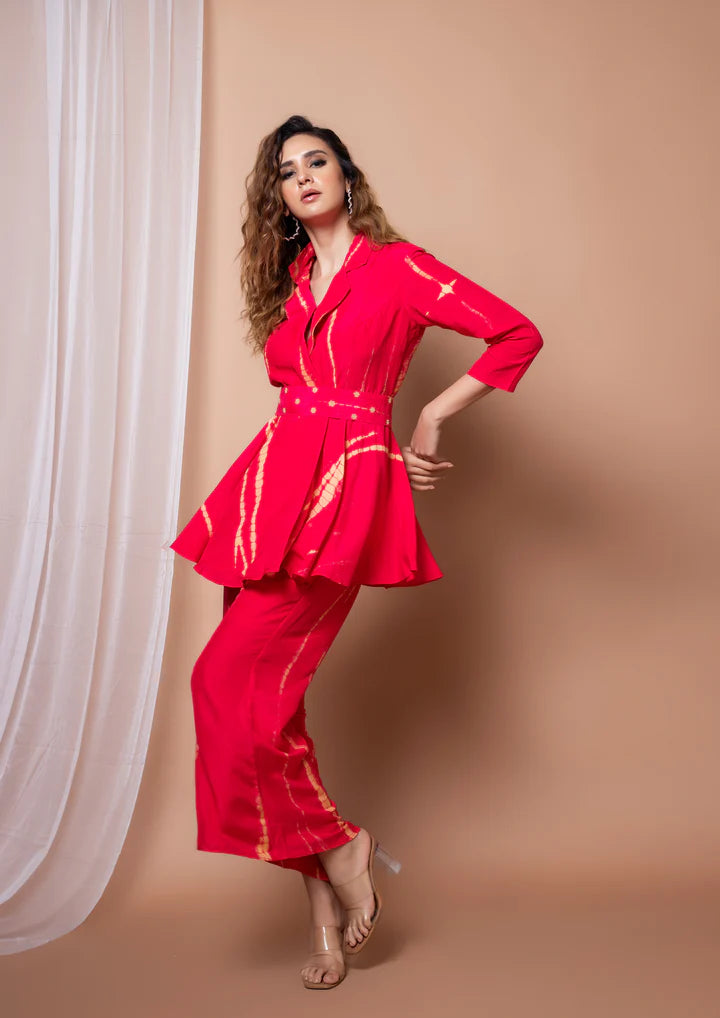 Pink Tie-dye coordset with Belt