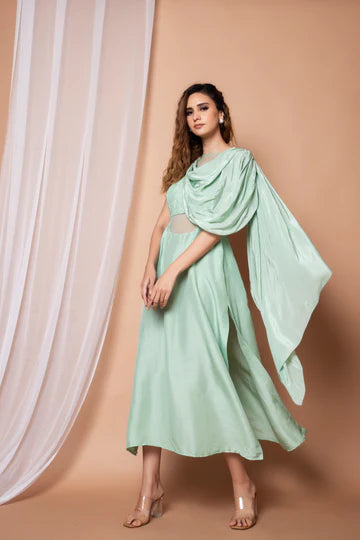 Embroidered Gown with scarf