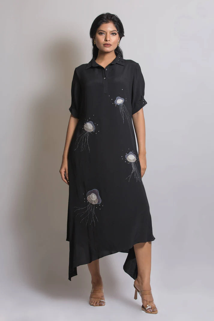 Jelly Fish Embroidered High Low Dress – The Outfit Club